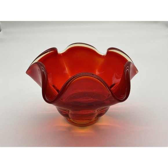 LE Smith Amberina Glass Pedestal Bowl Red Vintage Mid Century Modern - Picture 6 of 16
